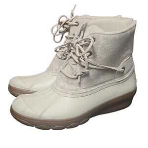 Sperry Top-Sider Saltwater Wedge Duck Boots Wool White Brown Size 6.5